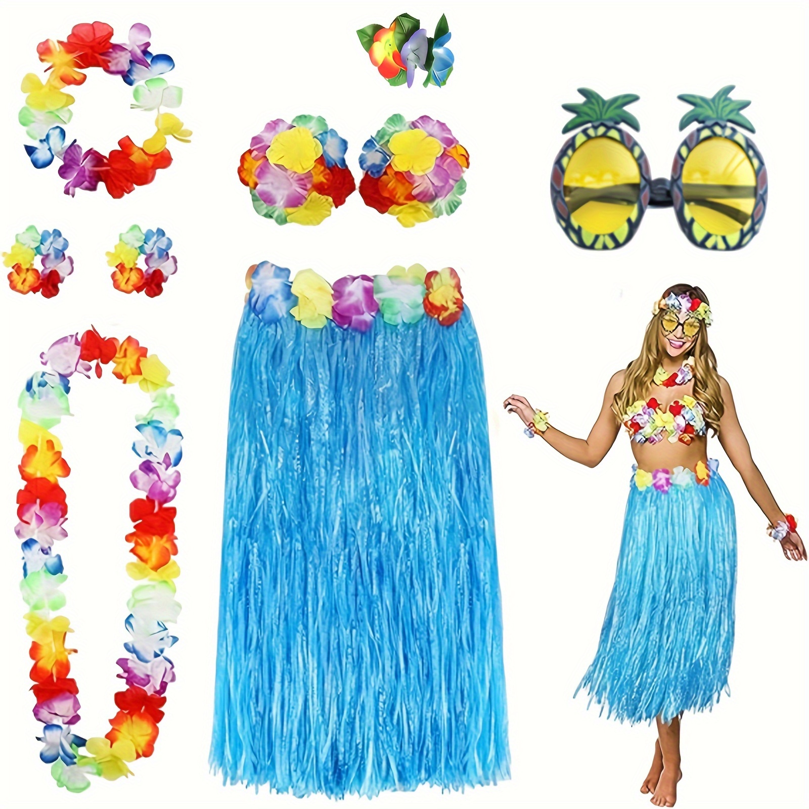 Costume Hawaiano Hula - Set 4 Pezzi, Gonna E Braccialetti, Per Feste - Foto 8