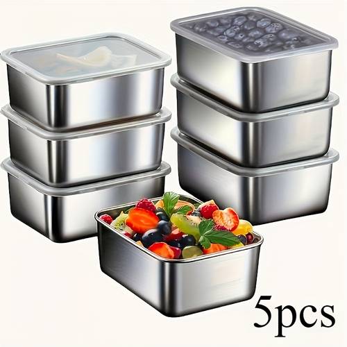 5pcs stainless steel food storage containers with lids lunch box refrigerator special bento manual lid hand washable suitable for preparing meals and outdoor picnics food refrigerator storage