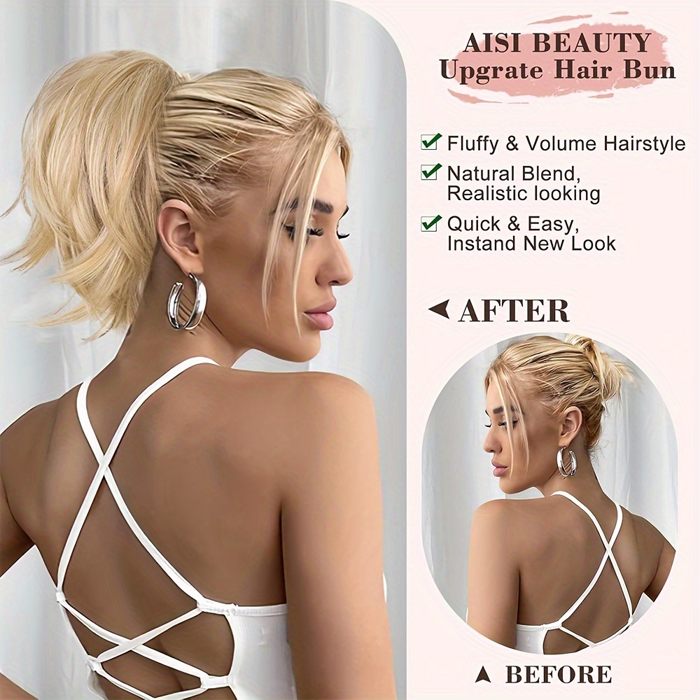 1pc elegant womens short ponytail extension with claw clip and   wires 10 straight hair messy bun   hairpiece diy styling options details 5