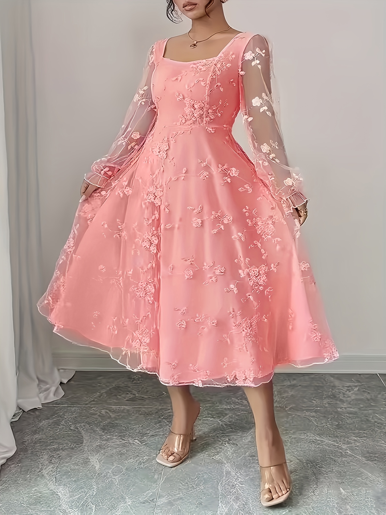 knee length dresses for ladies Floral Puff Sleeve Dress Red Red / Large