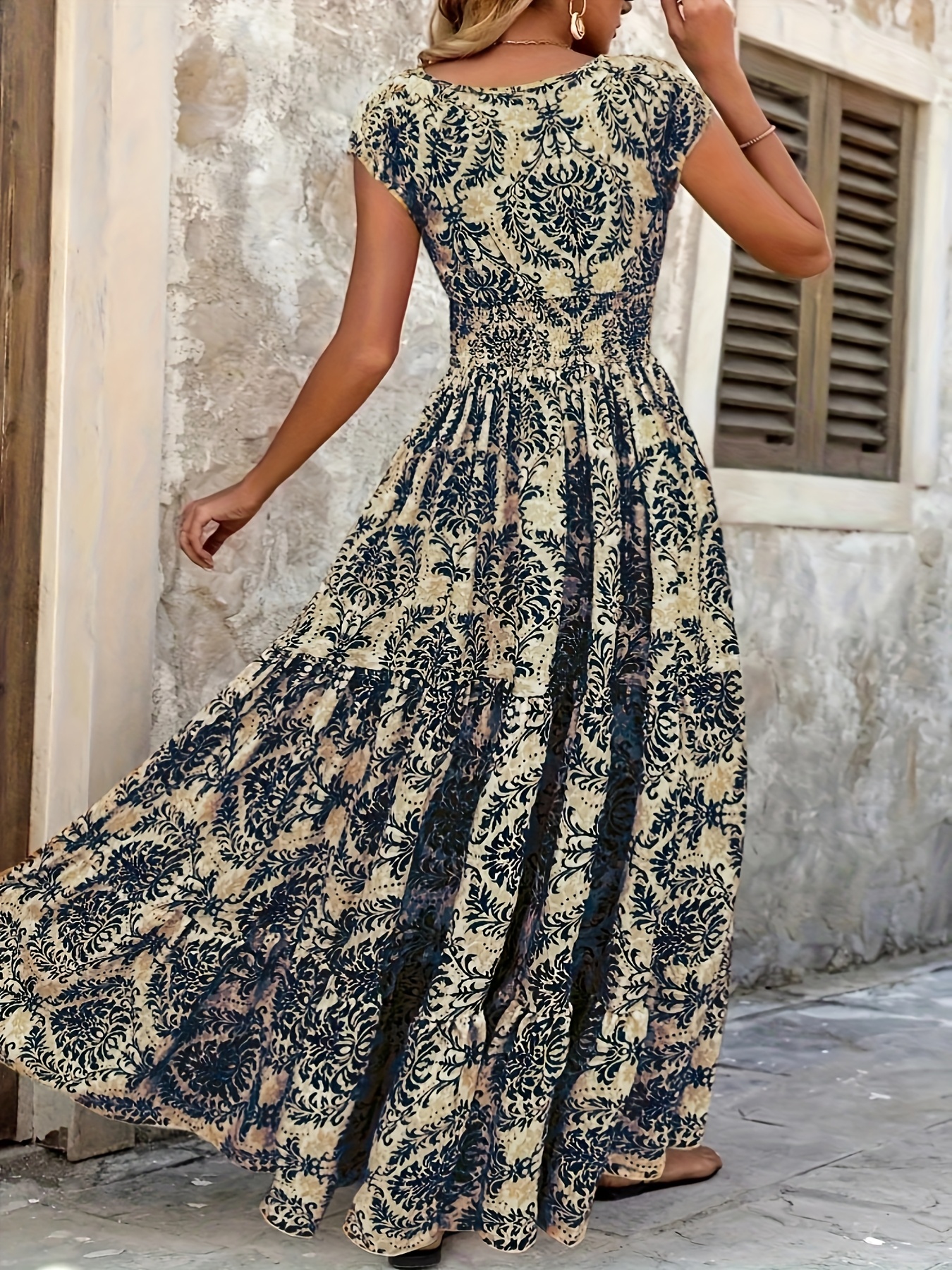 plus size print v neck maxi dress women summer casual loose Temu