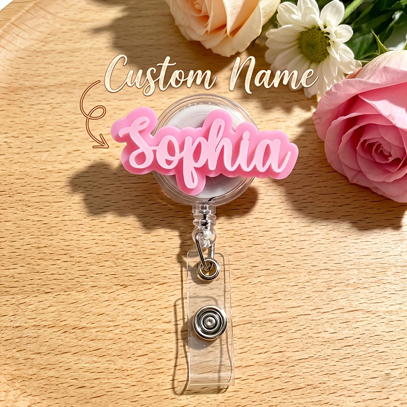 TEMU 2d [customized] 1pc Custom Personalized Text Name Retractable Badge Reel Nurse Id Badge Holder Rn Badge Clip Lanyard Accessory Name Badge
