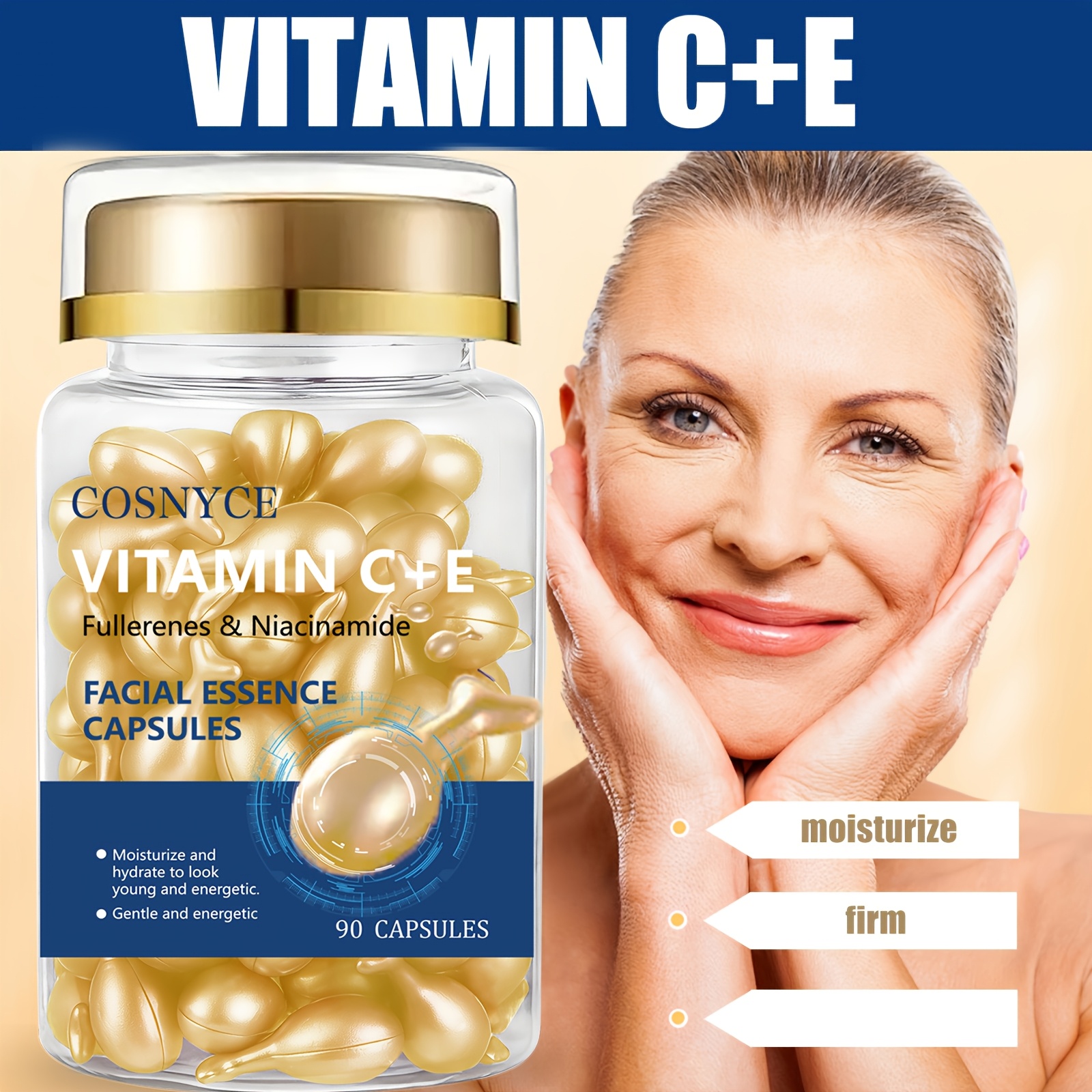 Cosnyce Vitamin C+E Capsules With Glycerin, Fullerenes & Niacinamide | Moisturizing Facial Essence For Sensitive Skin, Unscented, 90 Capsules - Image 7