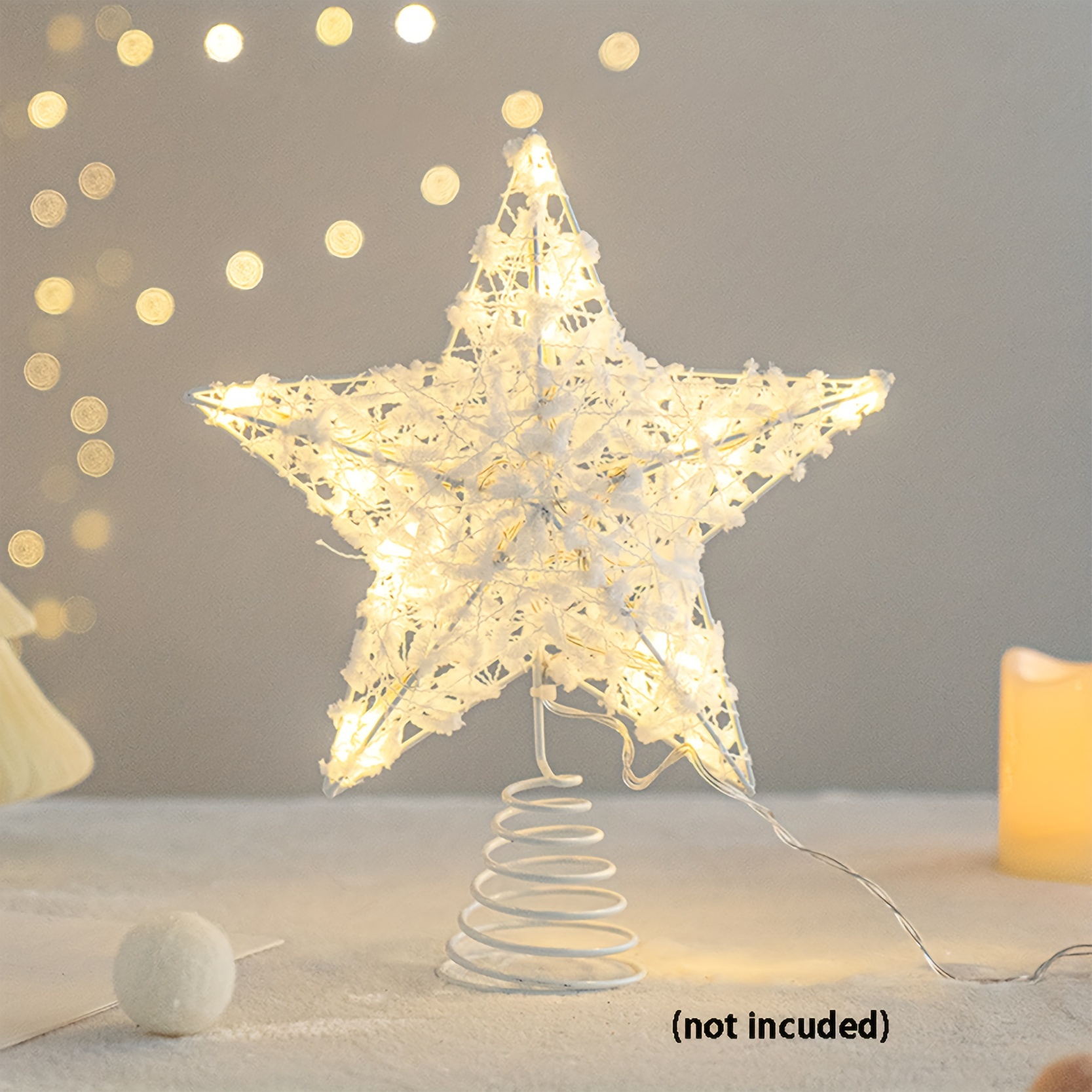 

[1pc 20 Tree Topper] Style Cast Iron And Polyester Topper With 20 Led Lights, Holiday Theme, Battery Operated With 2 Aa Batteries (not Included), For Christmas Decor