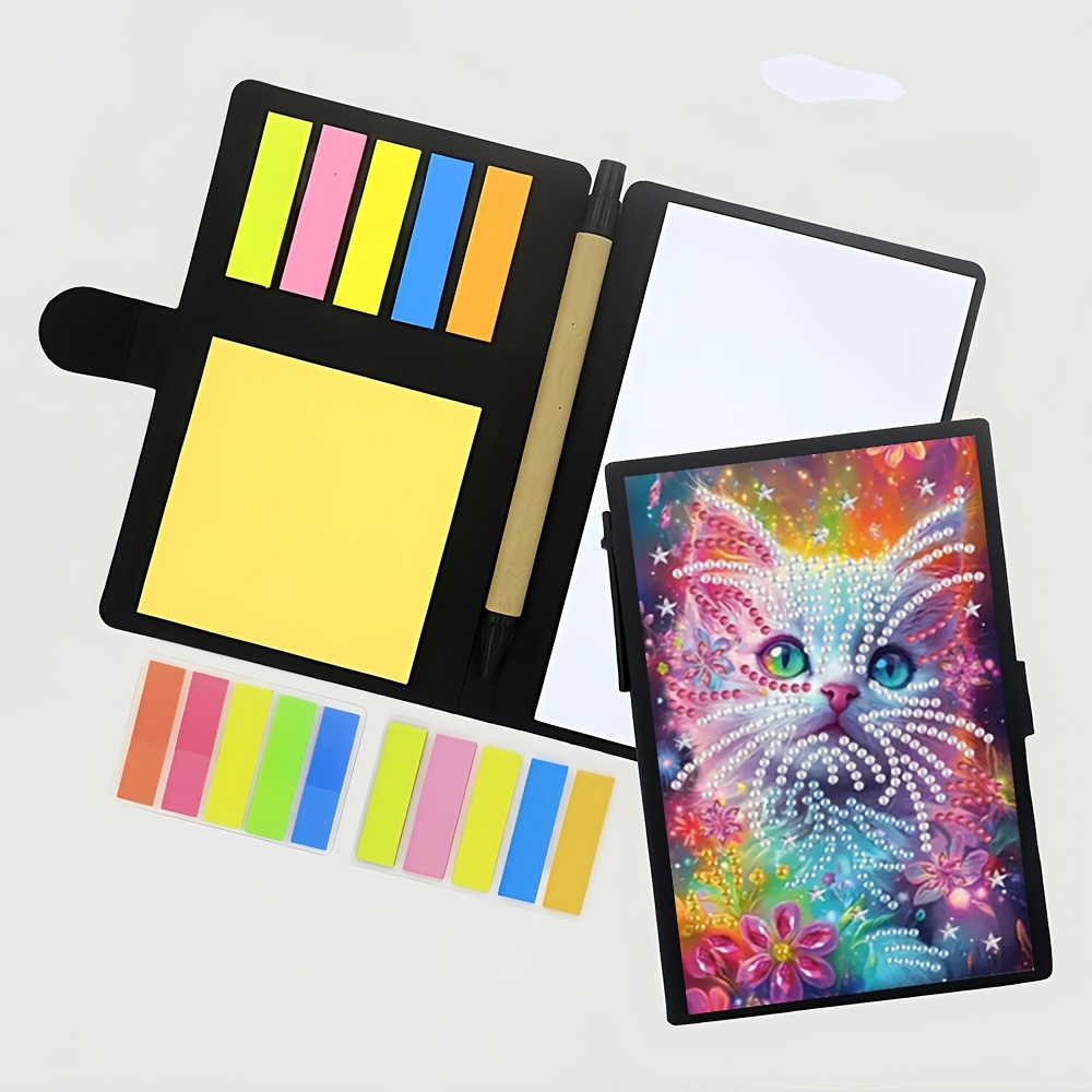 TEMU Cat Diamond Painting Pattern Notepad, High Aesthetic Sense Artistic Portable Notebook, Pocket-sized Book, Student Classroom Recording Memo Pad,