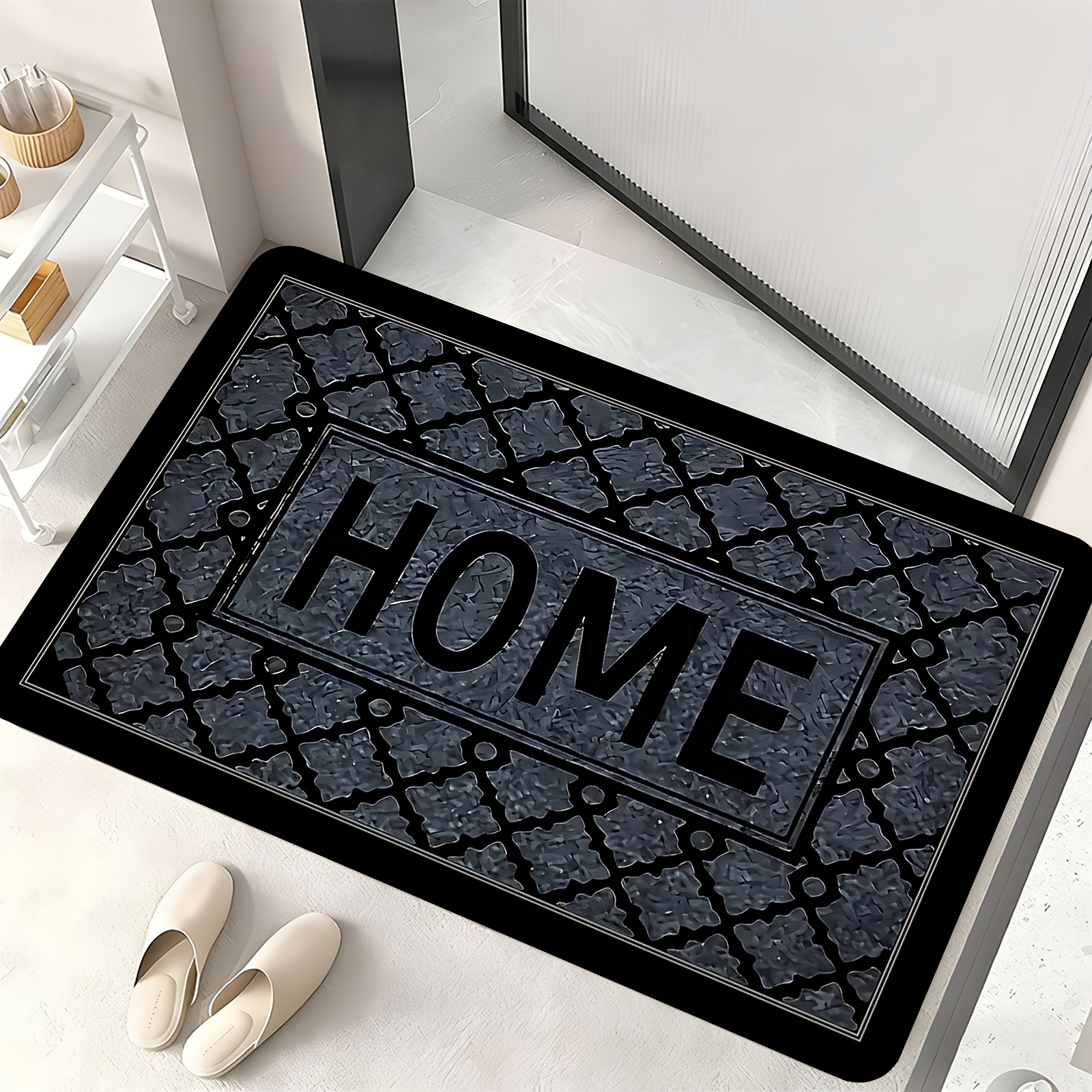 TEMU 1pc Sea Gray & Black Home Entrance Suitable For Bedrooms, Living Rooms, Kitchens, Bathrooms - Non-slip Semi-circular With Backing, Machine