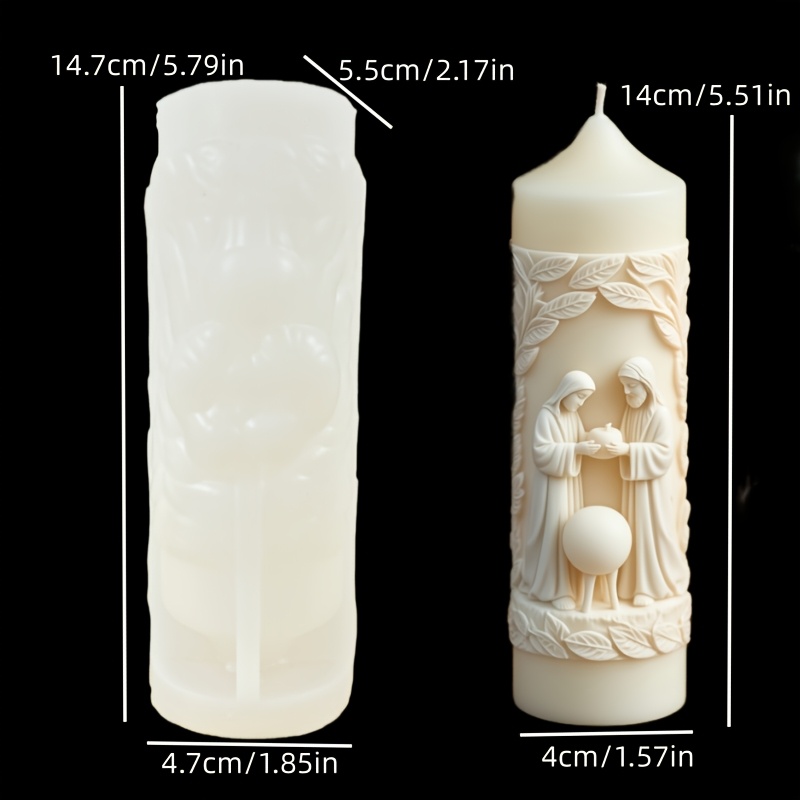 TEMU Resin Silicone Mold Jesus Mary Holding Pomegranate Relief Cylindrical Candle Silicone Mold Jesus Mary Relief Pointed Cylindrical Candle Silicone