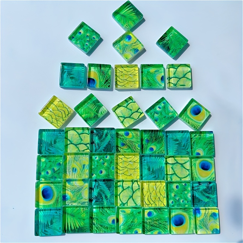 100g/3.53oz スタイル モザイクガラスタイル 鮮やかな青と白の複雑な花