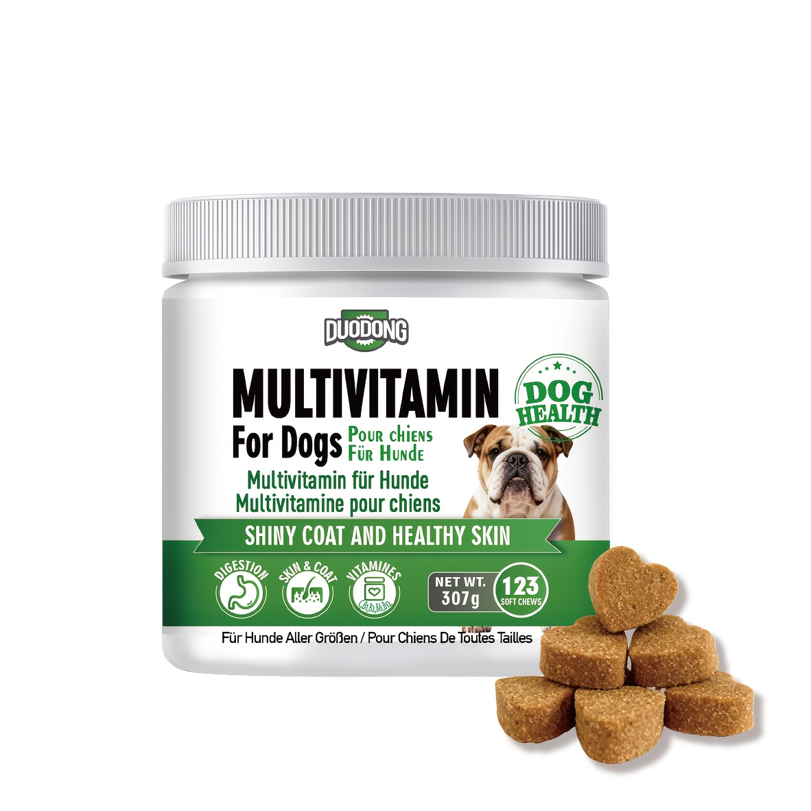 123 Chews Of Multivitamin Supplement For Dogs, Including Probiotics, Fish Oil, And Vitamins For Skin And Coat
