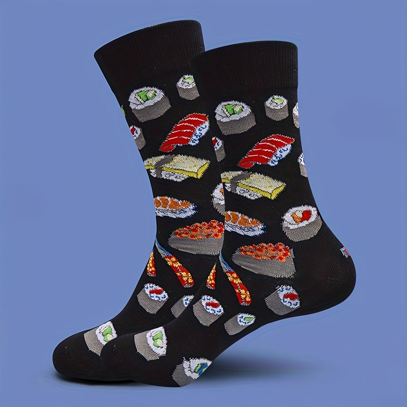 E-shop 1 Paar lustige Sushi-Socken mit Aufdruck, bequeme, atmungsaktive Mid-Calf-Socken, Unisex-Socken, Socken mit Lebensmittel-Print