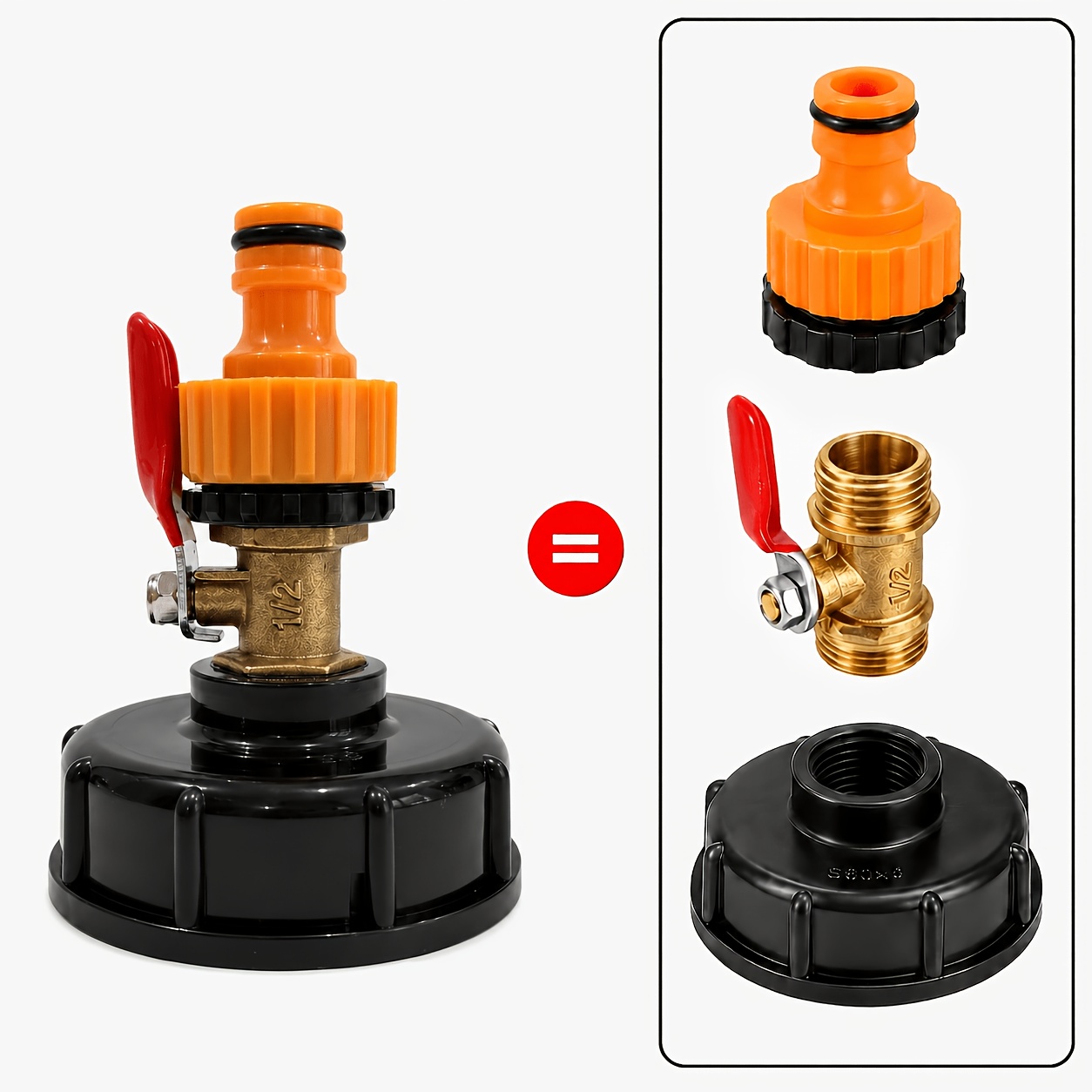 TEMU Juego de adaptador de válvula de drenaje para contenedor IBC S60X6, válvula de de cierre de latón de resistencia con tapón de negro y conector