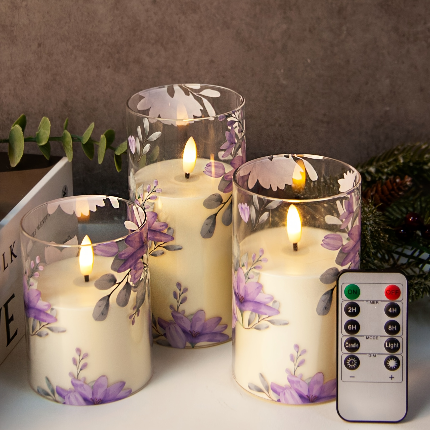 3-delige Set Rookloze LED Bloemkaarsen met Afstandsbediening & Timer (2/4/6/8 Uur)