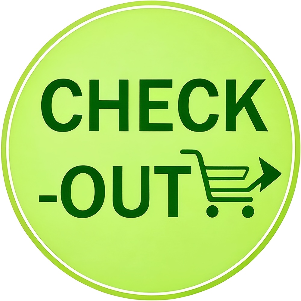 TEMU 2d Flat, 2d Flat Round Signs 8x8 Inches, Check-out Marker With Shopping Cart Icon, Ideal For Supermarket, Retail , Diner, And Mall Passage,