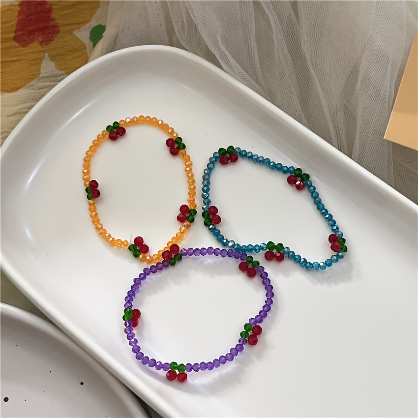 3pcs Cherry Bead Bracelet Set