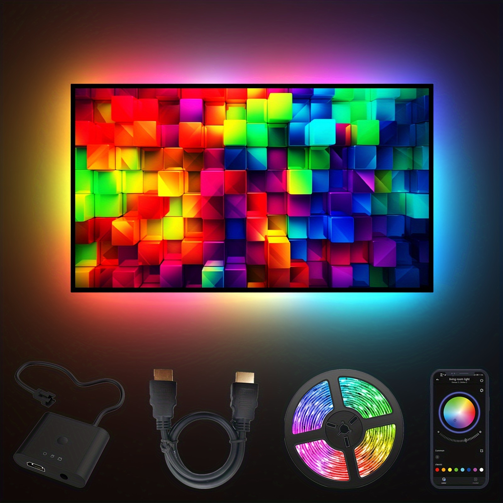 

Neonaze Tv Backlights, 1.4 4k30hz Sync Box, Lights That Sync With Picture, Follow The Audio Rhythm, Game Accessories, For 50-70-inch Screens,