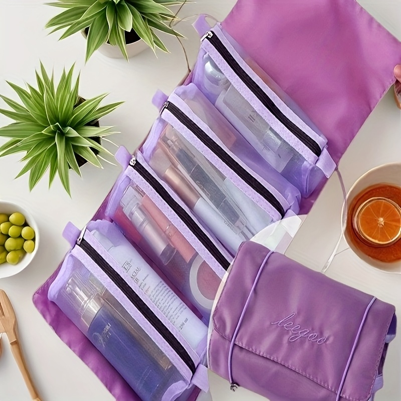 TEMU Organizador de Cosméticos Tejido 4-en-1 con Correa Ajustable para el , Compartimentos Abiertos para Brochas y , Estuche Portátil para Artículos