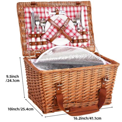 willow picnic basket set for 4 wicker picnic hamper with insulated cooler and cutlery service perfect in picnicking and camping for christmas birthday or wedding non food contact non food direct contact