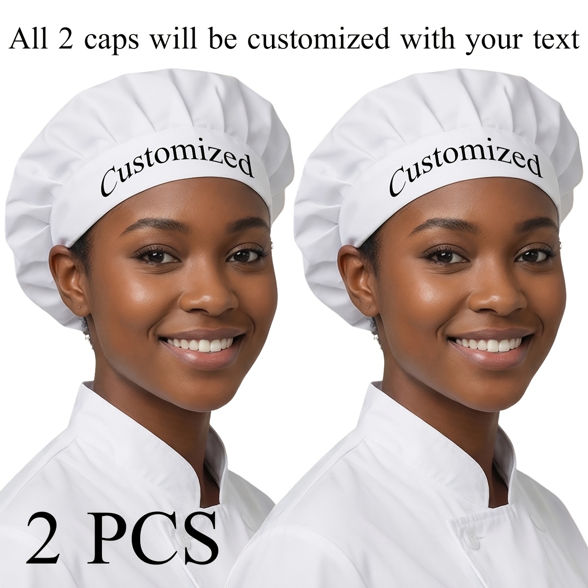 TEMU 2pcs Customized Names Or Text, Custom Chef Hats - Adjustable Short Brimmed Hats For Men And Women, Washable And Reusable, Made Of Nylon, In