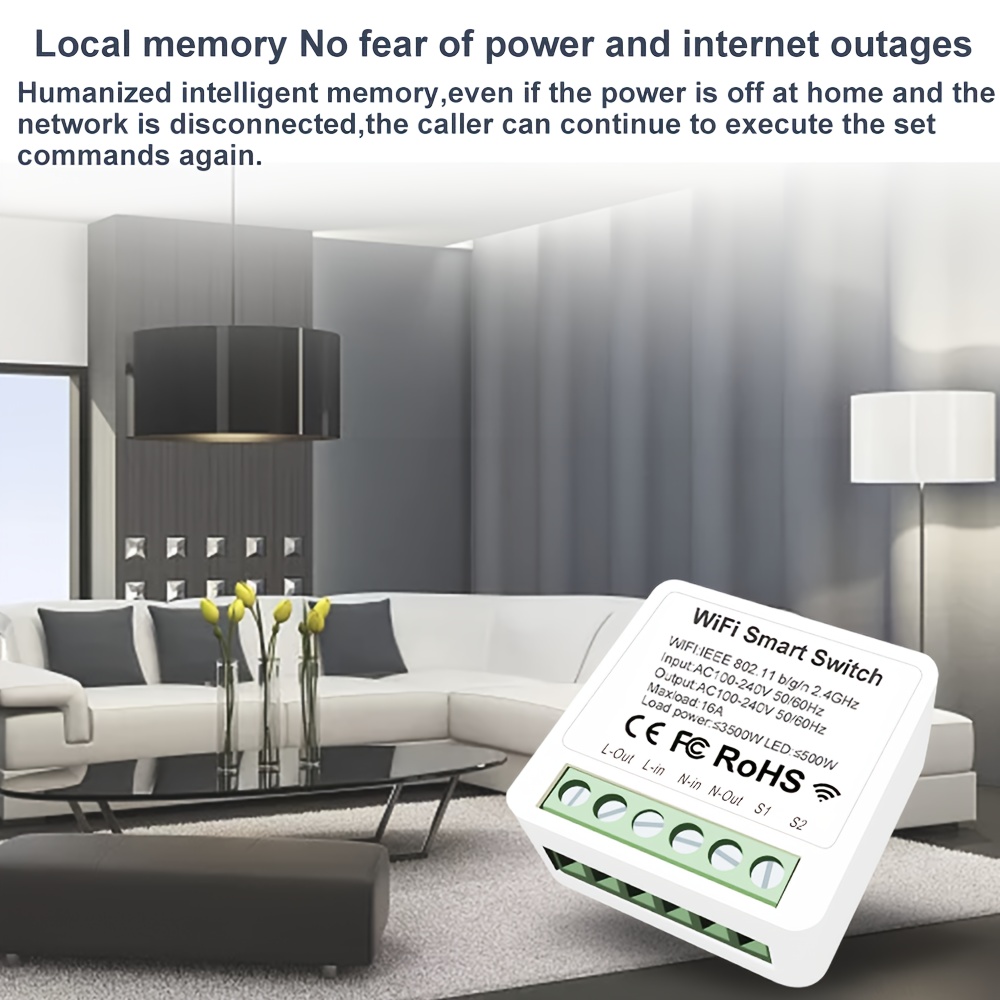 Comutator inteligent wifi ewelink mini tip releu 16A, compatibil cu alexa și google home, control prin aplicație, control vocal, mod DIY, funcție de întârziere, control prin rețea, fără hub necesar, întrerupător circuit inteligent 2 căi, automatizare acasă ewelink, programare timer