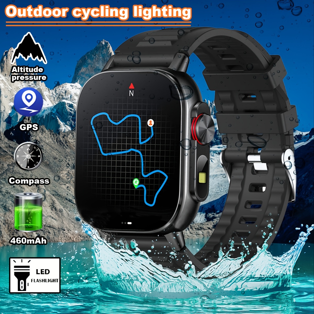 GPS smartwatch, compass, altimeter, barometer, timer, cycling flashlight, stopwatch, 170+    , automatic   recognition, 460mAh USB rechargeable battery, wireless 5.4 - suitable for outdoor   enthusiasts of   genders