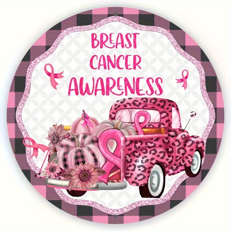 

Breast Cancer Awareness Aluminum Sign, 8"x8" Round Leopard Print Truck Wreath, Fashionable Indoor & Outdoor Wall Art, Perfect For & Christmas Decor, Kitchen, Garden, Office Decor