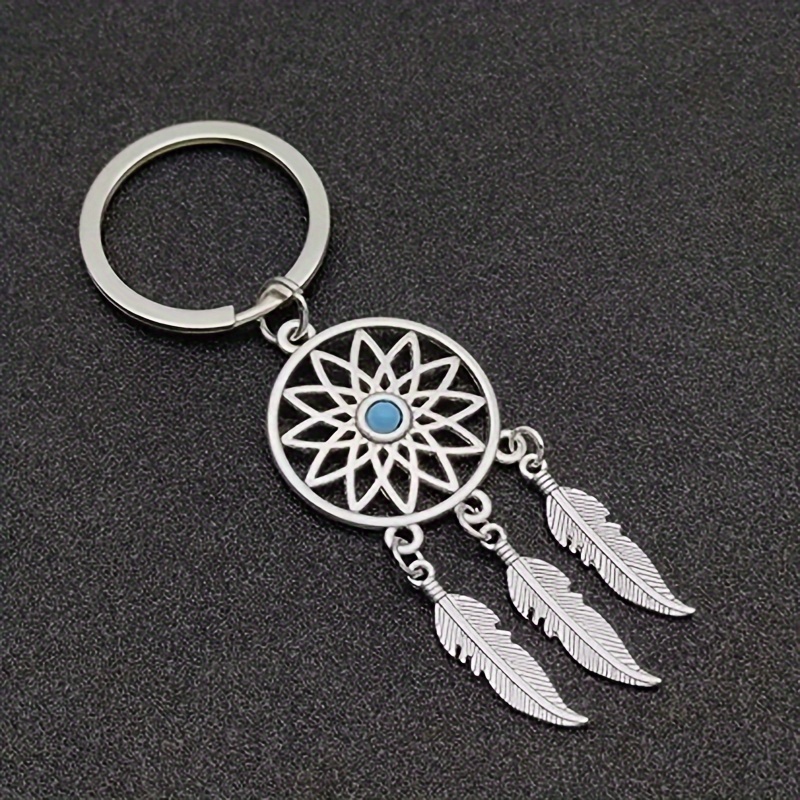TEMU 1 Retro Silvery Bohemian Pendant Keychain, Alloy Tassel Feather Keyring, Coffee Bean Charm Keychain Wallet Handbag Car Hanging Mobile Phone