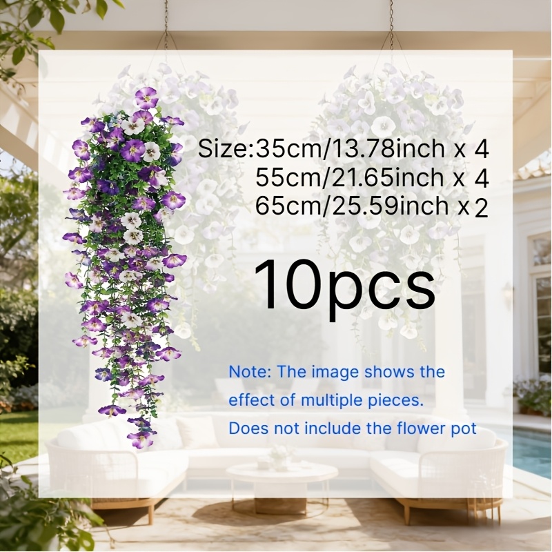 TEMU 10pcs Set - Artificial Pansy Vine, Mixed Color - Vibrant Flowers And Eucalyptus Leaves For Decoration | No Electricity Required |