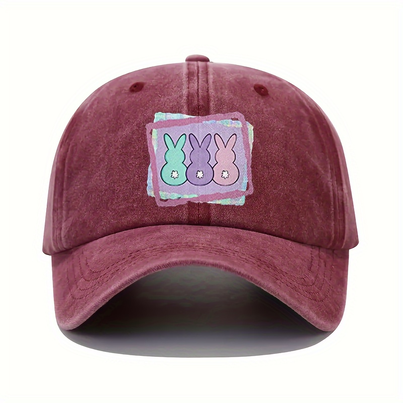 Rabbit Printed Baseball Stylish Washed Dad Hat Outdoor - Temu