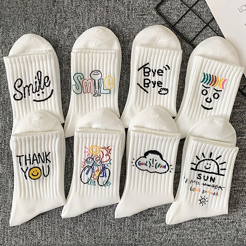 TEMU Lot de 5 paires assorties aléatoirement/lot de 8 paires de chaussettes pour homme, avec des créatifs et stylés de lettres graffiti de style