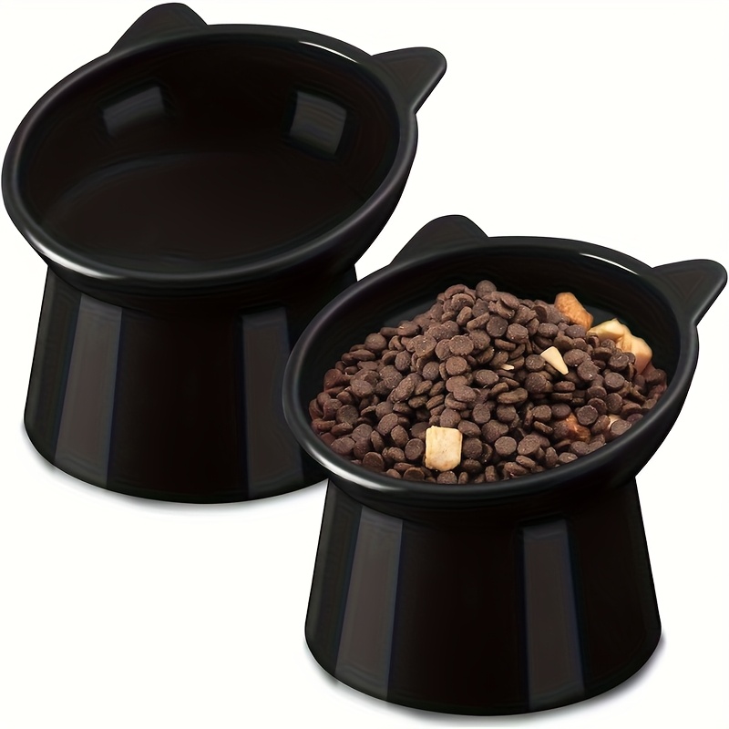 TEMU 2pcs Cat-ear Shaped Elevated Feeder Bowls With Anti-vomit & Raised Neck - Anti-slip Base Suitable For Cats And Small Dogs, Pp Plastic Pet Dish