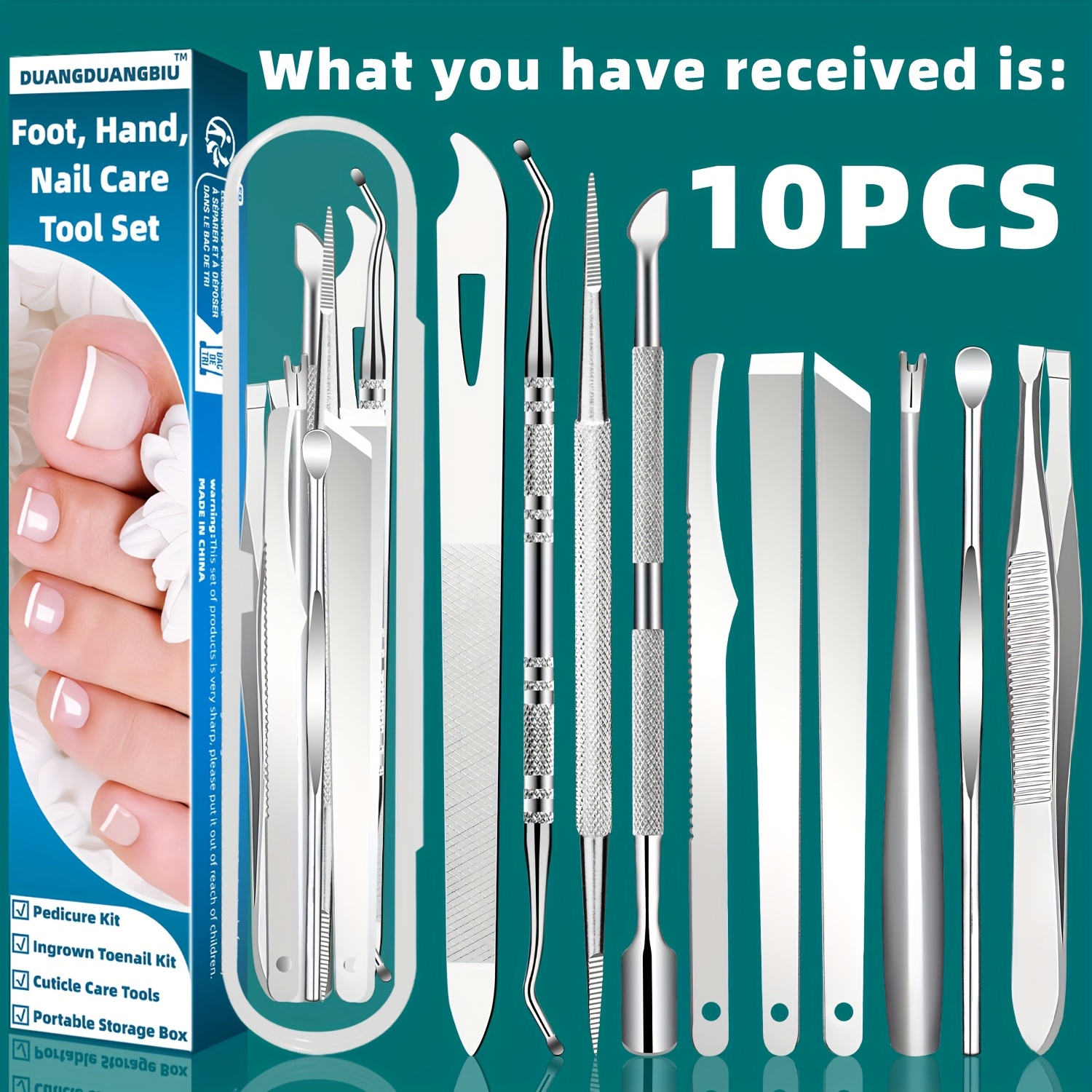 Image of 10pcs Stainless Steel Ingrown Toenail & Cuticle Removal Kit - Odorless Pedicure And Manicure Set, Pedicure Tools For Feet, Best Gift, Duangduangbiu