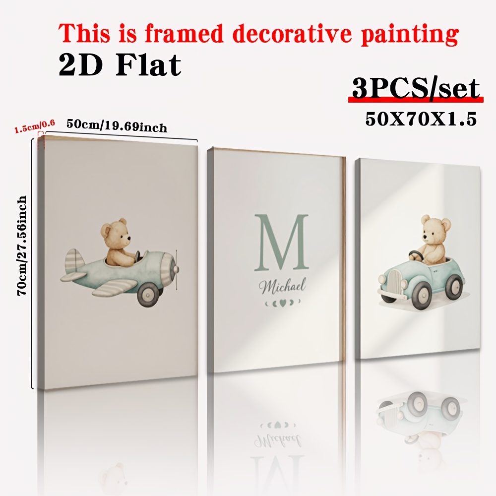3pcs Personalized Teddy Bear Artwork Set