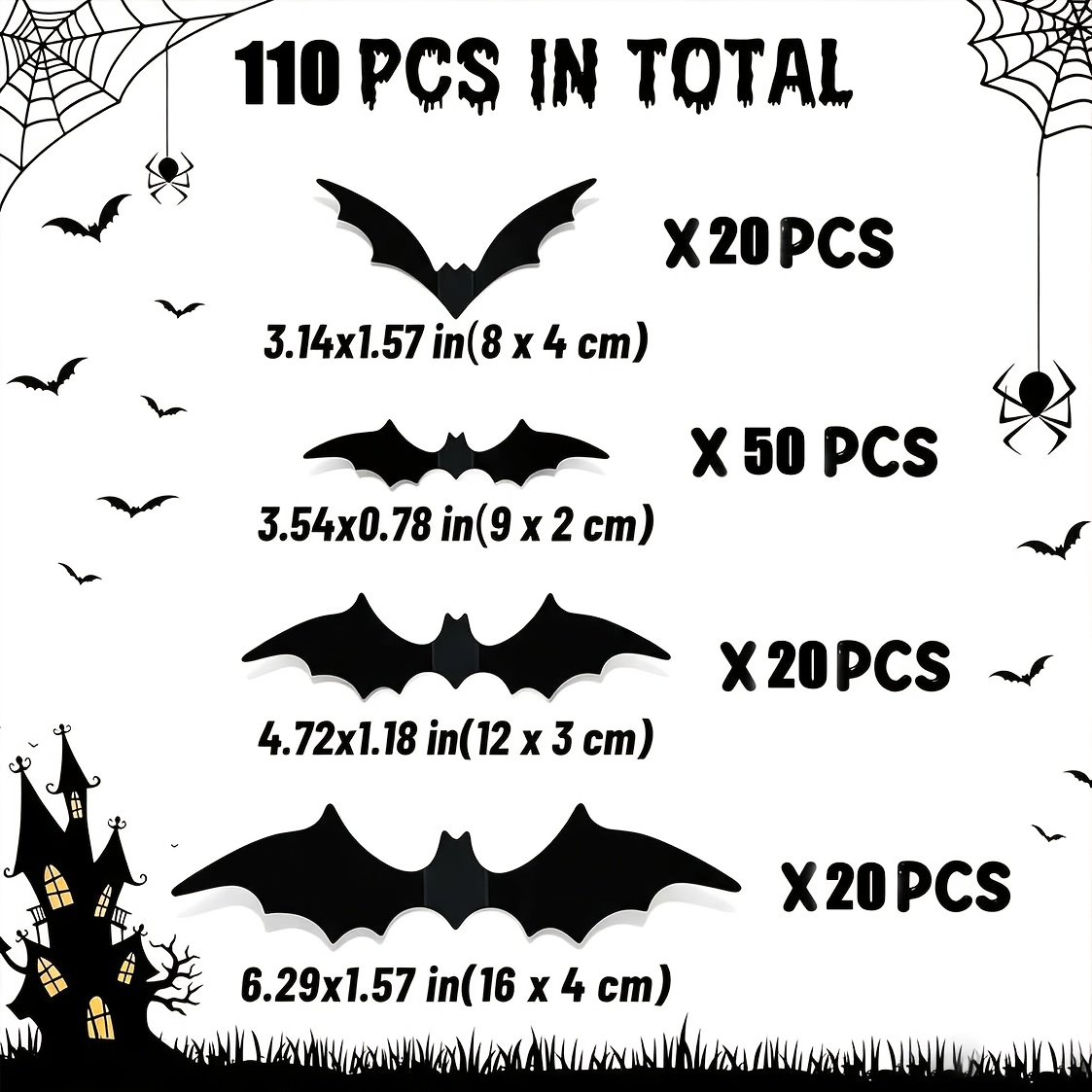 TEMU 【3d】 [3d] Halloween Bat Wall Decals | Black Pvc 3d Wall Decor For Patio, Balcony And Indoor/outdoor Party Setup