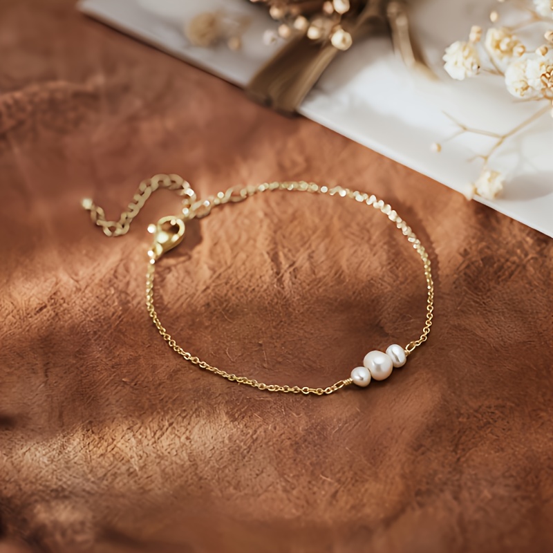 Image of Smiling Pearl Bracelet', Natural Stackable Bracelet, 3- (2 Small 3-4mm Pearls And 1 Large 5-6mm Pearl), Dainty Jewelry For Women, Bridal Wedding Jewelry, Mother's Day/gift For Her