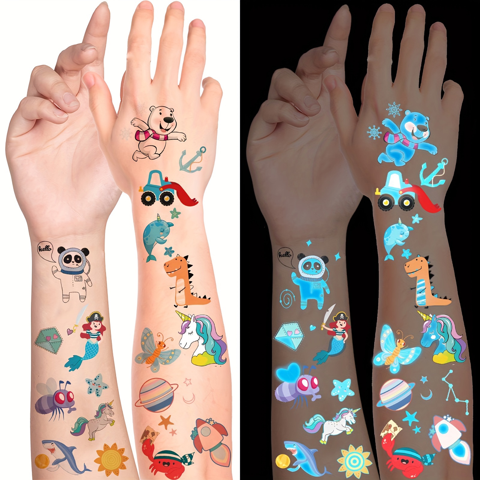 Tatuajes temporales luminosos para niños, falsos impermeables