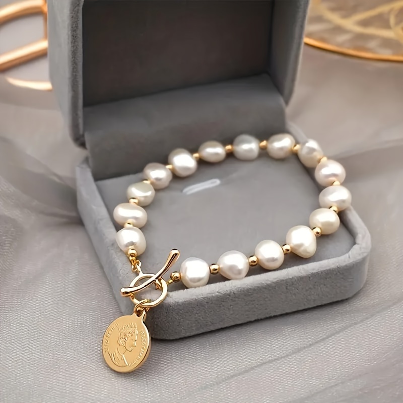 

1 Pc Unisex -plated Freshwater Pearl Bracelet - Elegant Y2k Toggle Charm Jewelry For Birthdays, Anniversaries & Holidays