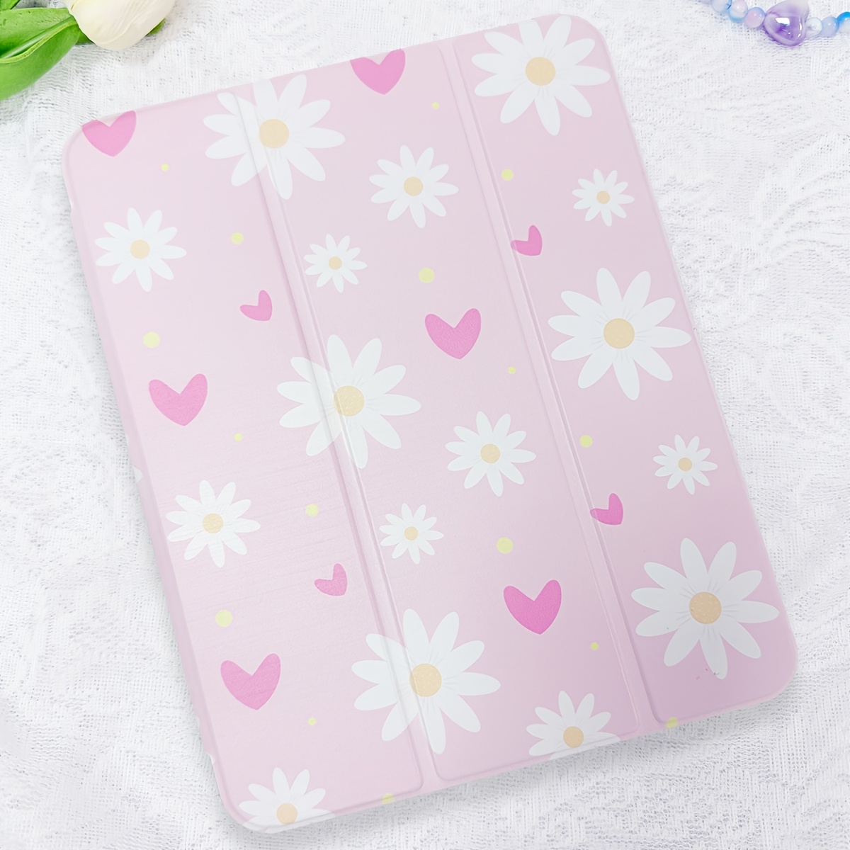 TEMU Daisy Double-sided Pattern Case For Ipad, Fully Transparent Multi-fold Acrylic. Compatible With 7th/8th Gen 10.2-inch Ipad, And 10th/11th Gen