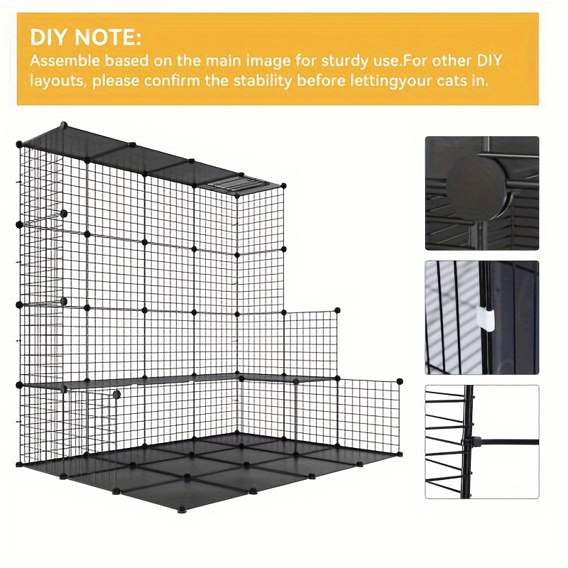 TEMU Cat Cage 2 Tier Indoor Cat Enclosures Kitten Cage Diy Pet Playpen Metal Kennel For 1- , Ferret, Chinchilla, Rabbit, Small Animals, Kitty, Squirrel, Rv Travel, Camping- 28"l X 28"w X 28"h