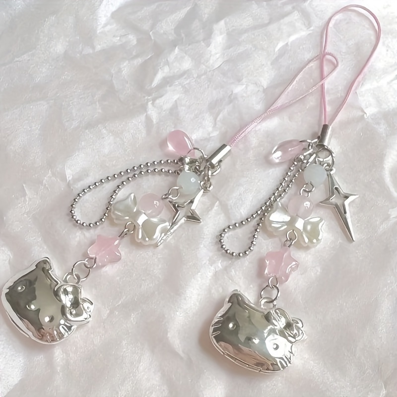 

Hello Kitty Cell Phone Rope Chain, Anime Pendant, Beads Strand Bracelet Accessories Toy