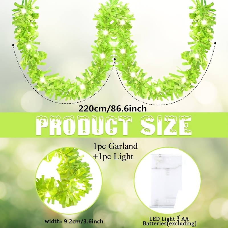 TEMU Décoration de Noël à rayures en 2pcs LED, guirlande de Noël verte métallique torsadée, 1 guirlande et 1 lumière avec lumières LED, décoration de