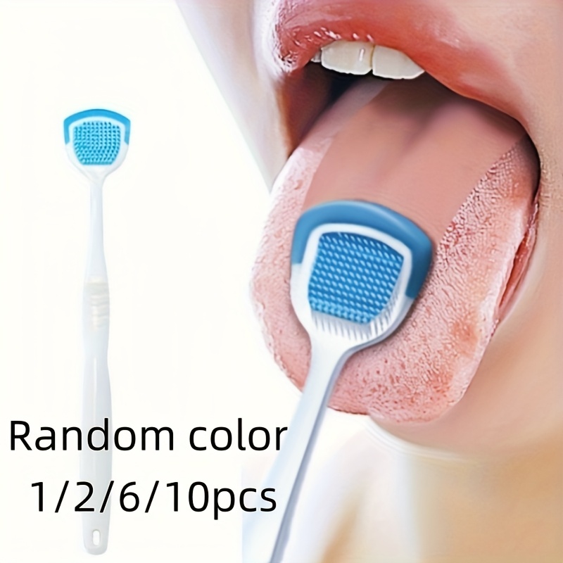 1 2 6 10pcs easy to hold tongue scraper breath and     eliminate bad breath soft tongue coating cleaning brush adult tongue coating cleaning brush double sided cleaning random color