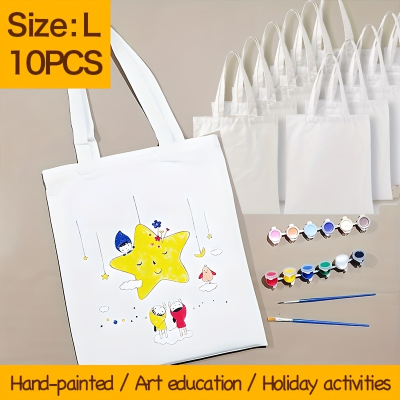 

10pcs Blank Canvas Tote Bags For Crafts, Art Painting Diy Projects, Hand-painted Educational Reusable Grocery Bags For Holiday Activities & Gifts