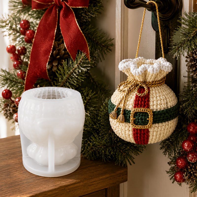 TEMU Moule en résine de silicone, moule d'ornement de de Noël avec design de cordon et de boucle, moule de de sac de Père Noël pour l'artisanat en