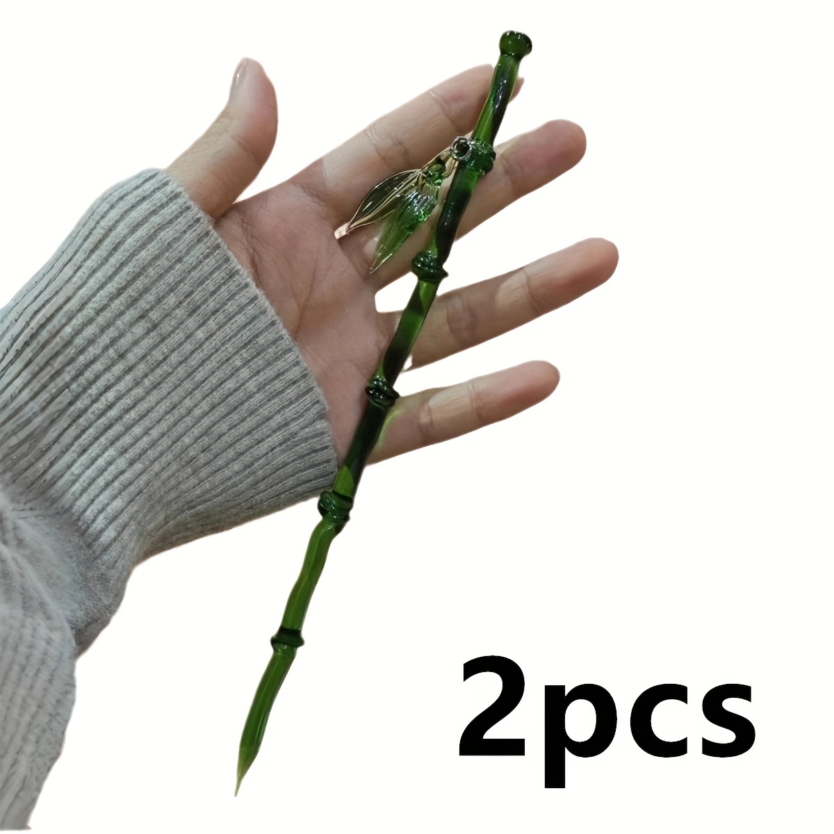 1pc/2pcs Jade Bamboo Hair Clip With Leaf Pendant - Ancient Chinese Style Wall Niche Hair Ornament, High-grade Resin Material, Elegant Women's Hair Comb