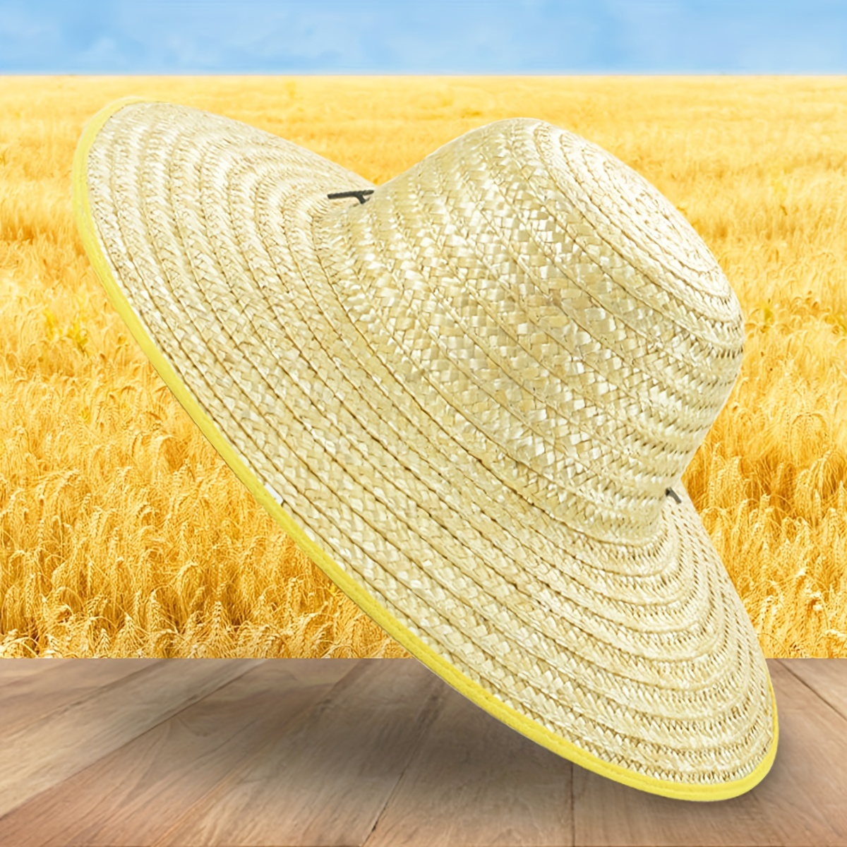 

1pc Wide Brim Breathable Straw Hat, Waterproof Sun Protection Hat, Suitable For Casual Fishing, Beach Activities, Outdoor Work