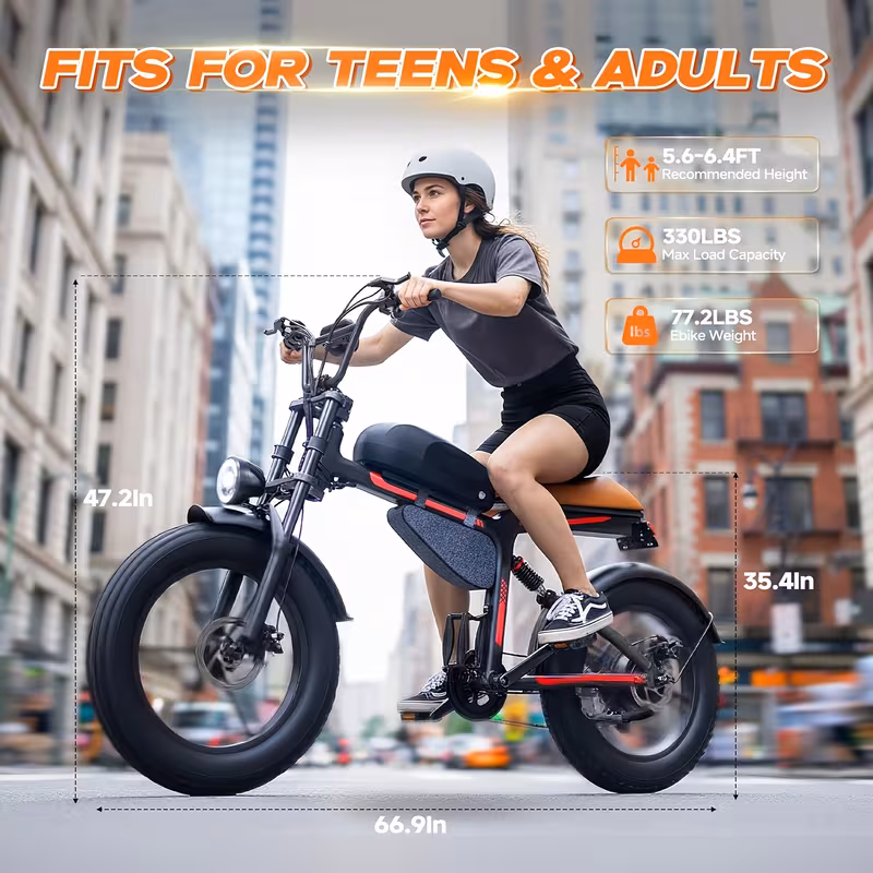 retro motorcycle style electric bike for 20 x4 0 tire 48v 18ah battery for 60 long range ideal for city commuting trail riding and leisure Product details 8