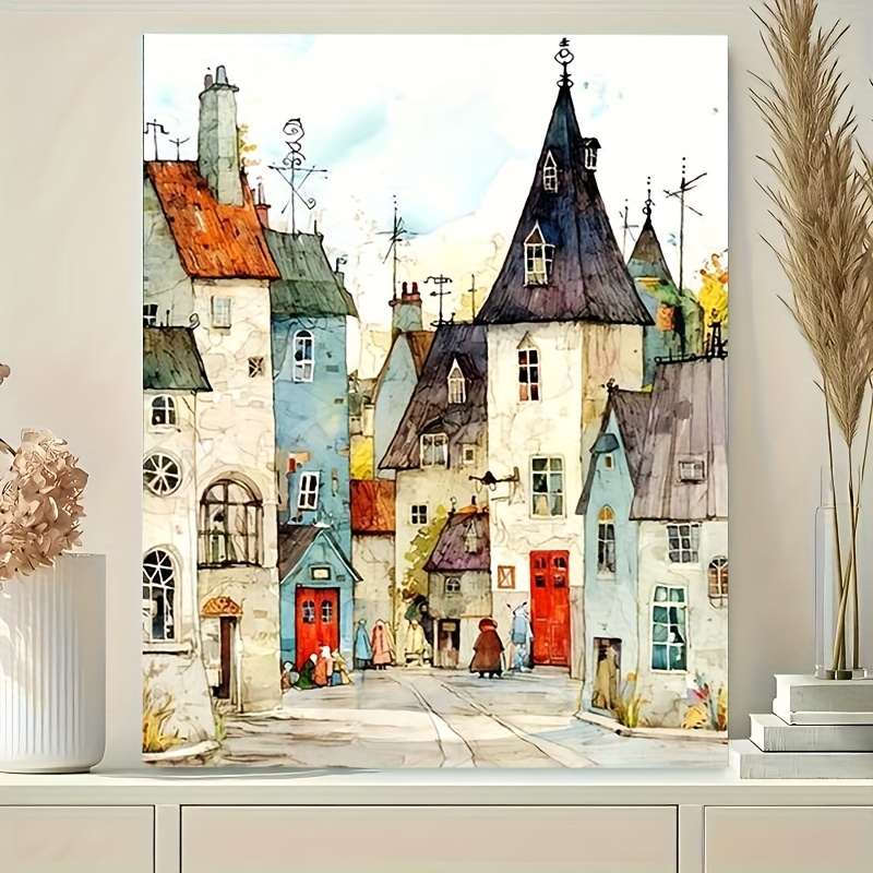 professional art use 1pc diy adult paint by numbers kit art gift painting by numbers   acrylic paints canvas 3 paintbrushes and   manual acrylic painting colorful cottage   with pointed roof house  