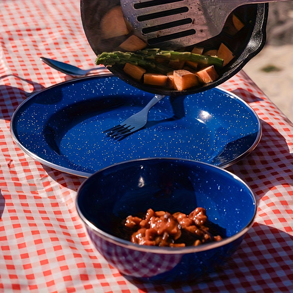 6pcs heavy duty enamel camping cookware dinnerware set Temu Canada