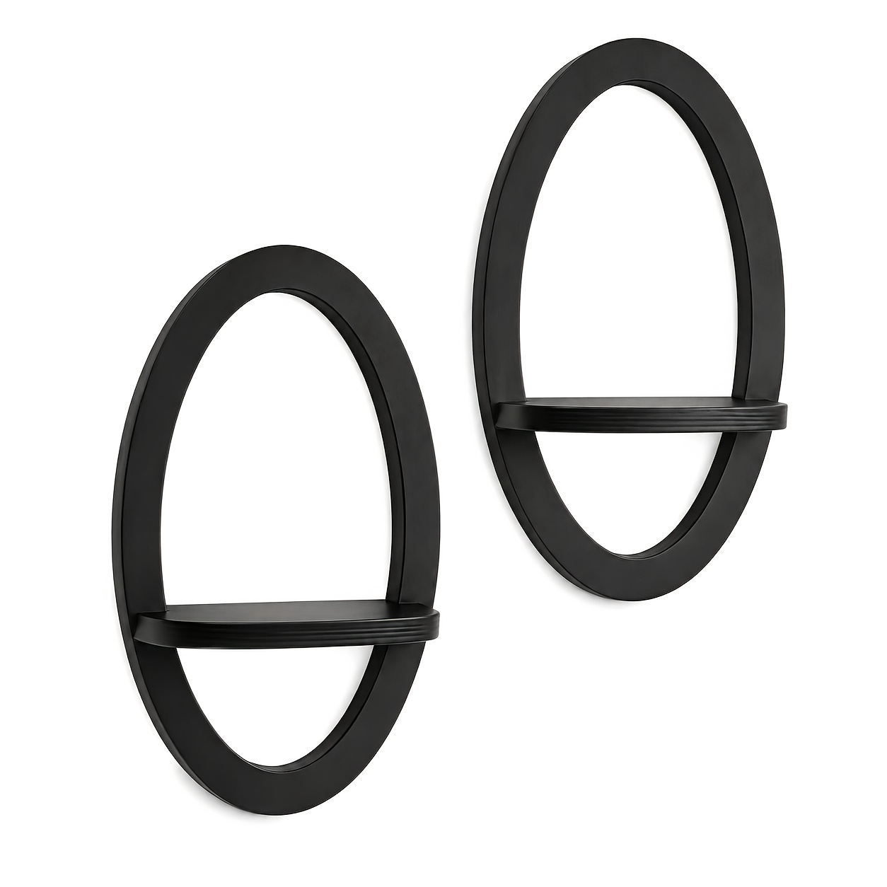 2pcs Matte Black Oval Frame Floating Wall Shelves