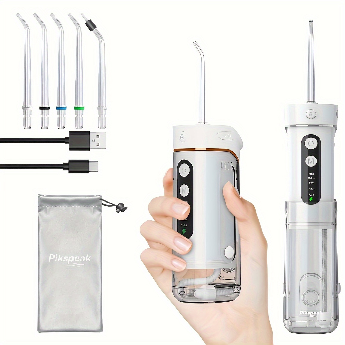 

Pikspeak Water Floss - 5 Mode Wireless Oral Irrigator, Ipx7 Waterproof, 6 Types Of Nozzles, Usb Charging Interface Electric Teeth Cleaning Water Floss Machine, Suitable For Travel And Home (white)